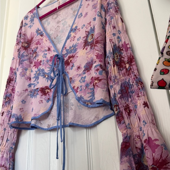 Free People Floral Lilac Tie-Front Blouse - Picture 2 of 11